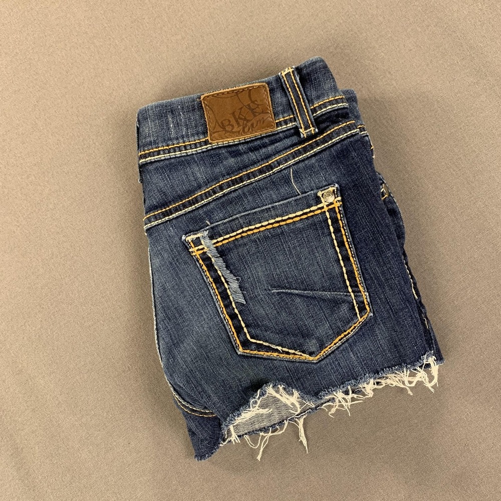 BKE Denim Short Women 28 (30) Blue Harper Distress Raw Hem Frayed Cutoff Stretch - Picture 16 of 16